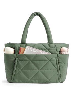 Puffer Tote Bag for Women Large Quilted Shoulder Bag with Zipper